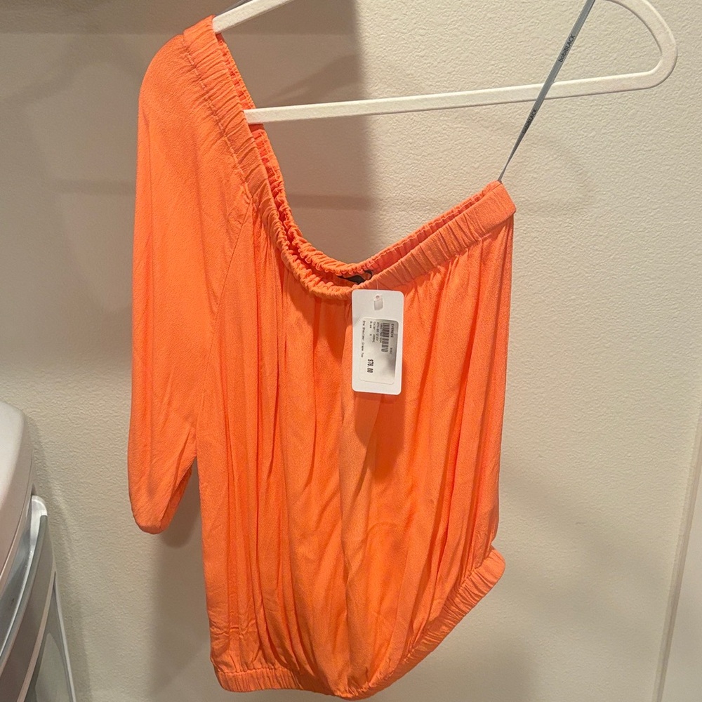 Evereve Vibrant Coral One Shoulder Top